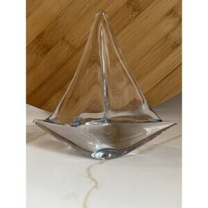 Silvestri Blown Art Glass Sailboat Clear Glass Paperweight Figurine Vintage 6x6”